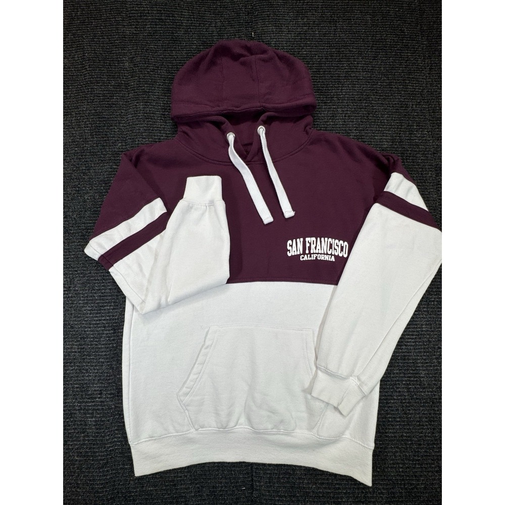 San Francisco California Hoodie Burgundy White Colorblock Pullover Y2K